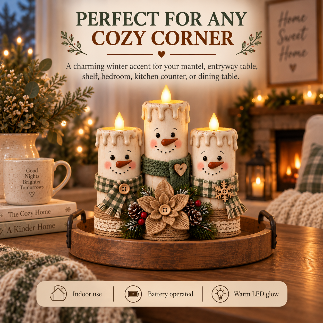 Lighted Snowman Candle Decor Set