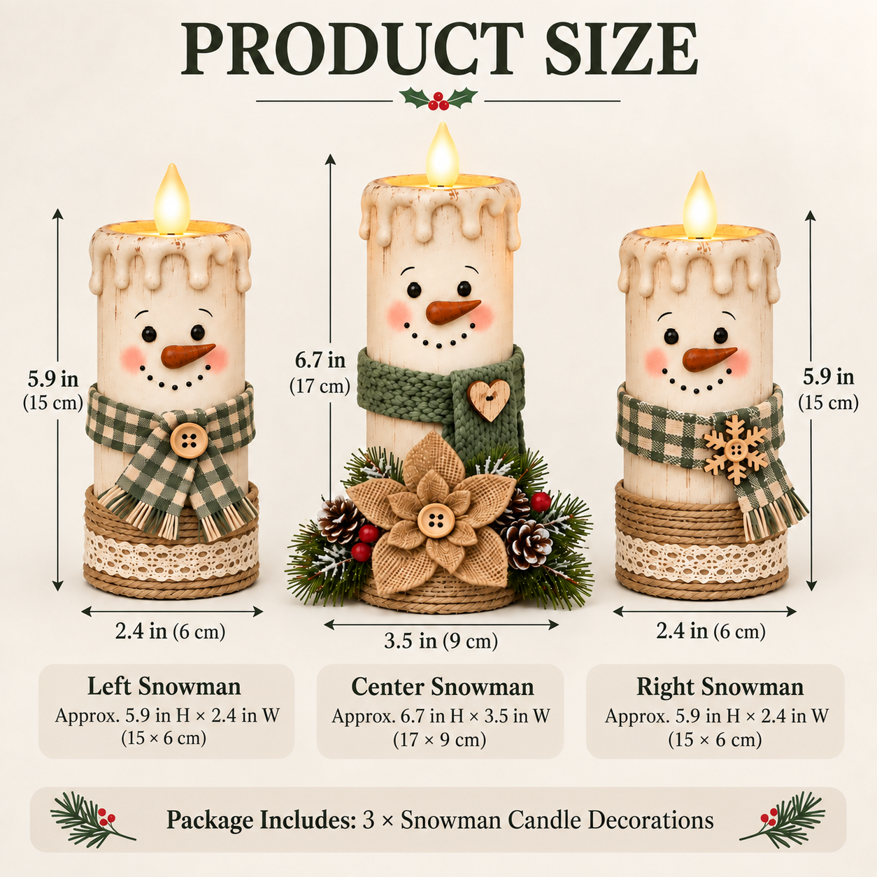 Lighted Snowman Candle Decor Set