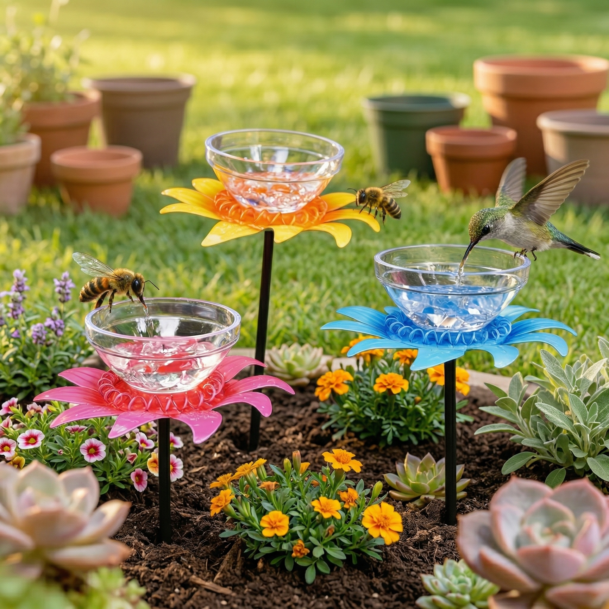 Colorful Flower Nectar Drinker Stakes