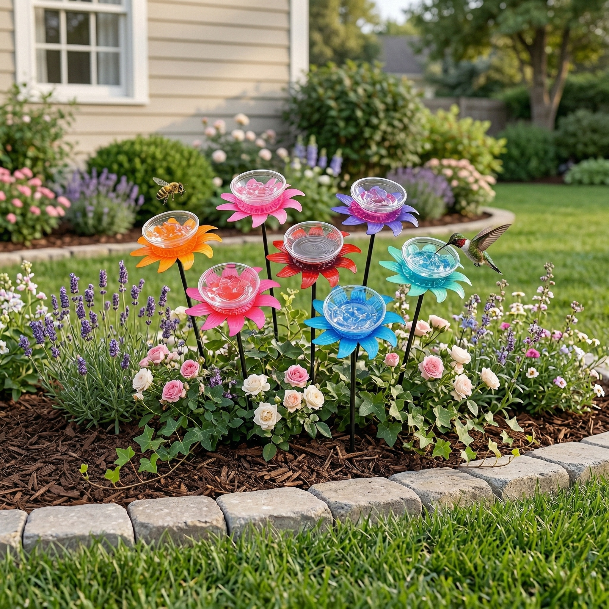 Colorful Flower Nectar Drinker Stakes