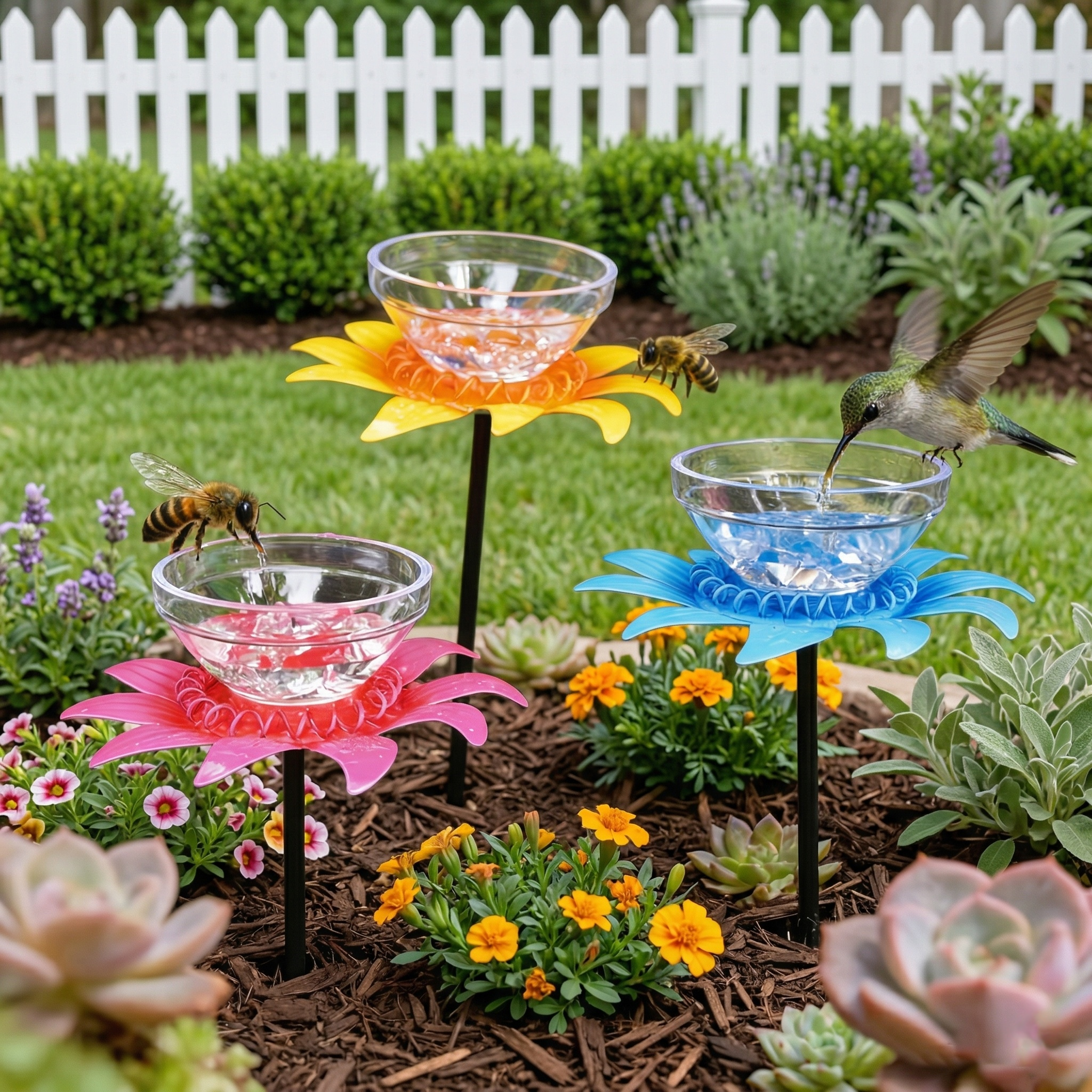 Colorful Flower Nectar Drinker Stakes