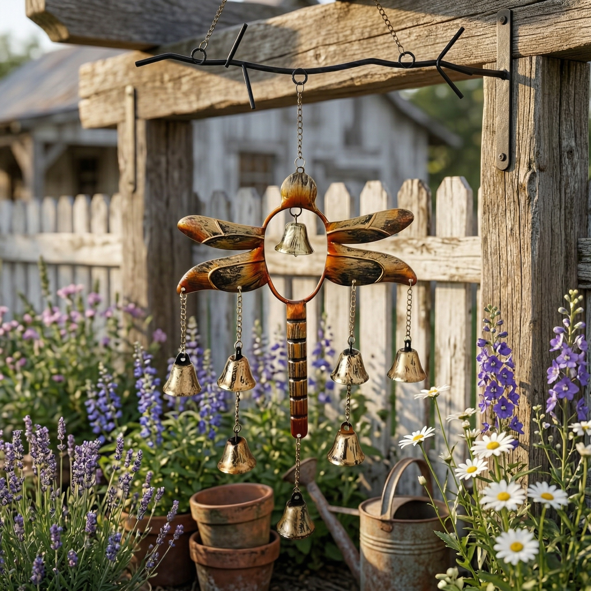 Rustic Dragonfly Bell Wind Chime