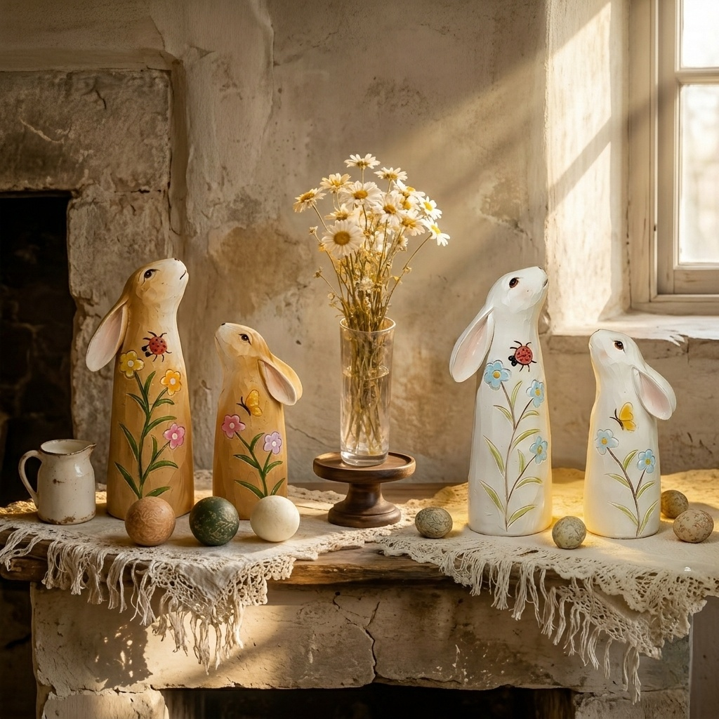 Hand Painted Spring Bunny Figurines