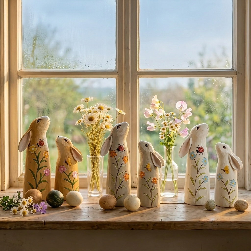 Hand-Painted Spring Bunny Figurines