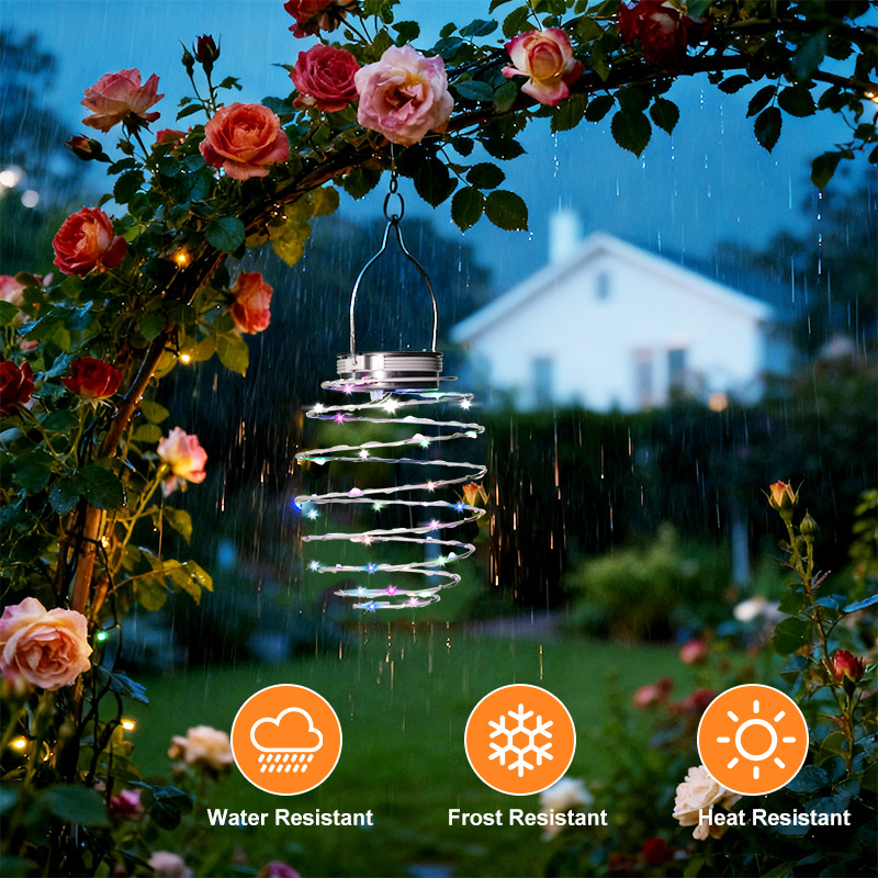 Solar Spiral Iron Hanging Lantern Outdoor LED Light