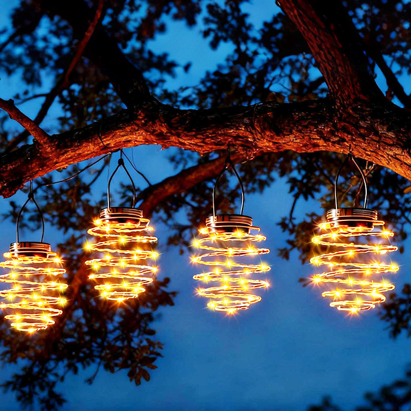 Solar Spiral Iron Hanging Lantern Outdoor LED Light