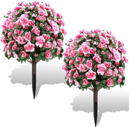 Pink Artificial Azalea Flower Ball with Ground Stake