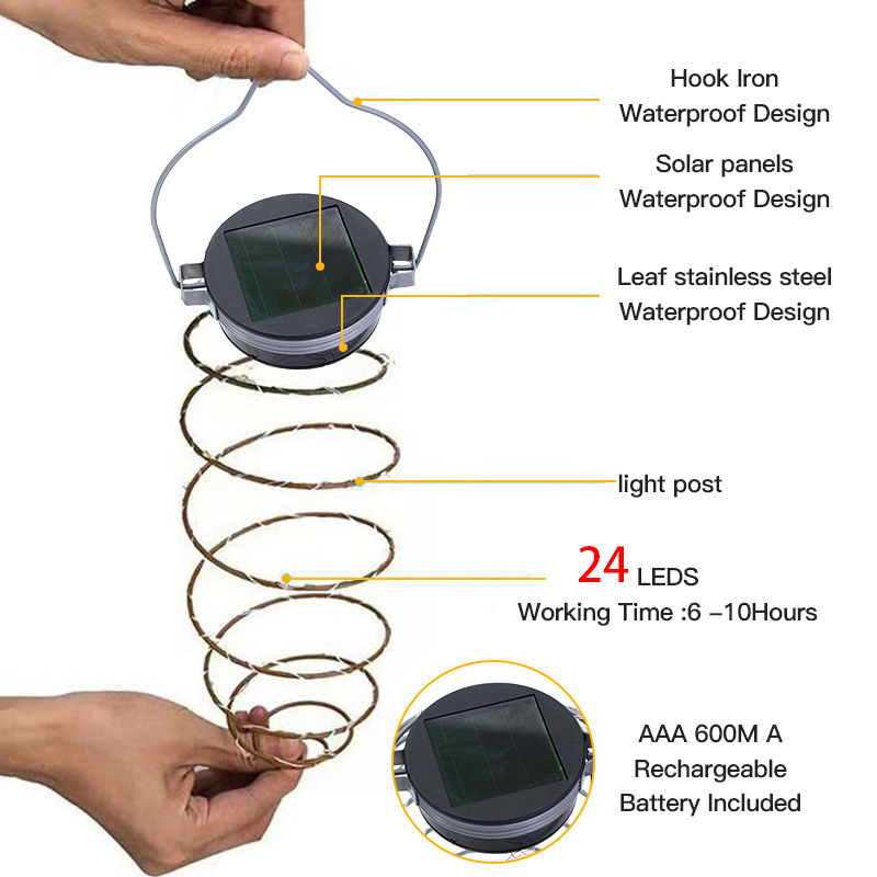 Solar Spiral Iron Hanging Lantern Outdoor LED Light