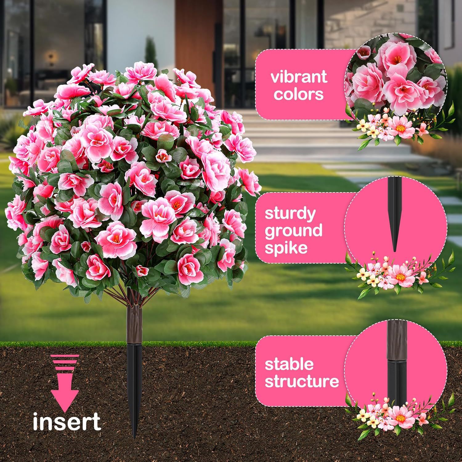 Pink Artificial Azalea Flower Ball with Ground Stake