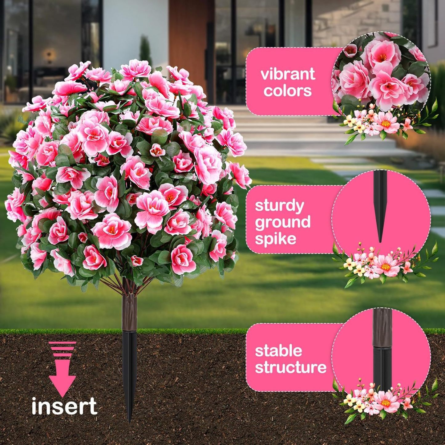 Pink Artificial Azalea Flower Ball with Ground Stake