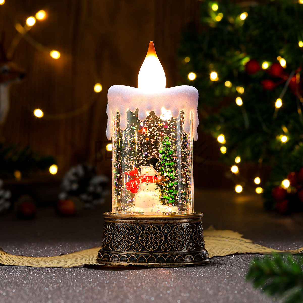 Christmas LED Candle Lamp with Snowflake Crystal Glow