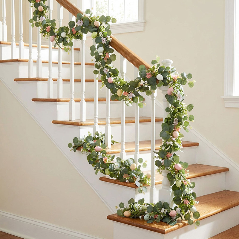 5.6FT Artificial Spring Eucalyptus Vine Easter Egg Garland with LED Lights