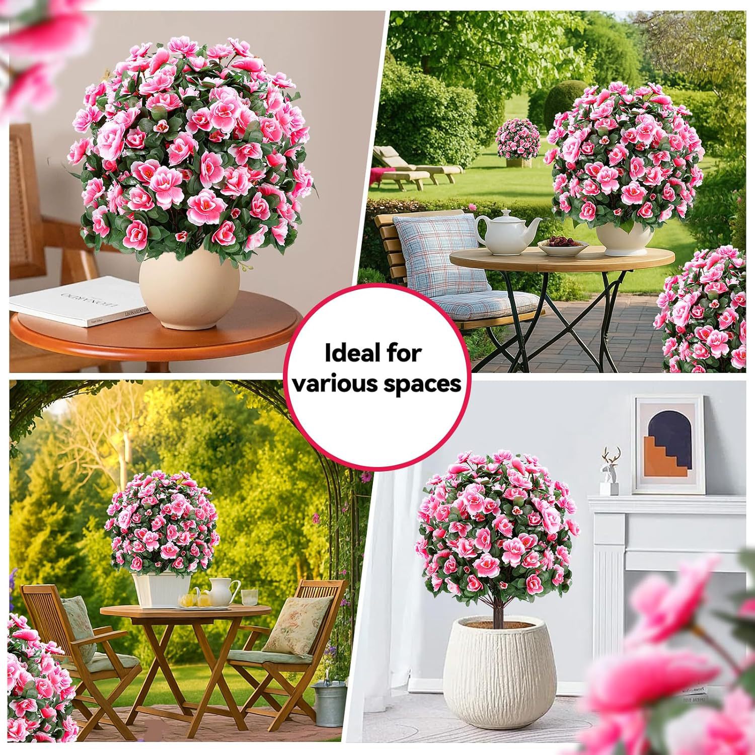 Pink Artificial Azalea Flower Ball with Ground Stake