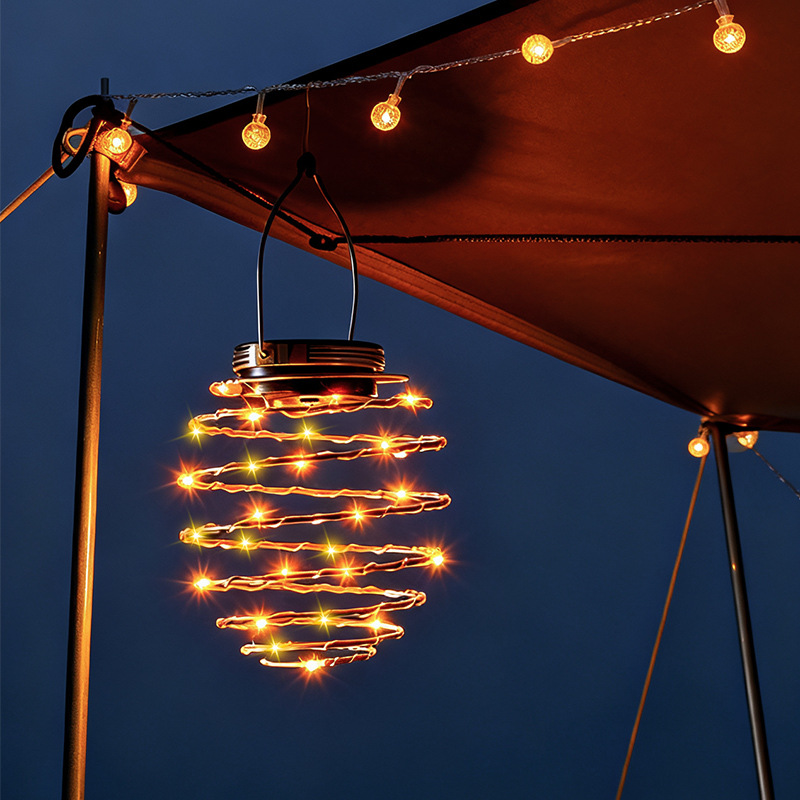 Solar Spiral Iron Hanging Lantern Outdoor LED Light