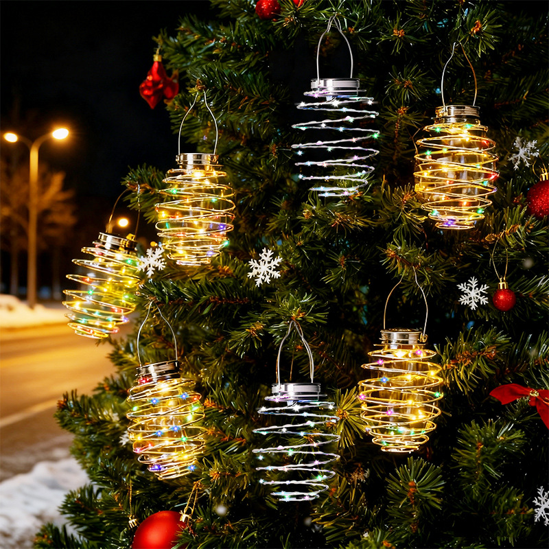 Solar Spiral Iron Hanging Lantern Outdoor LED Light