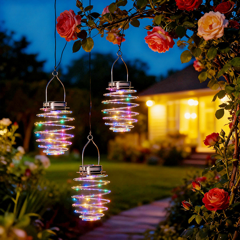 Solar Spiral Iron Hanging Lantern Outdoor LED Light