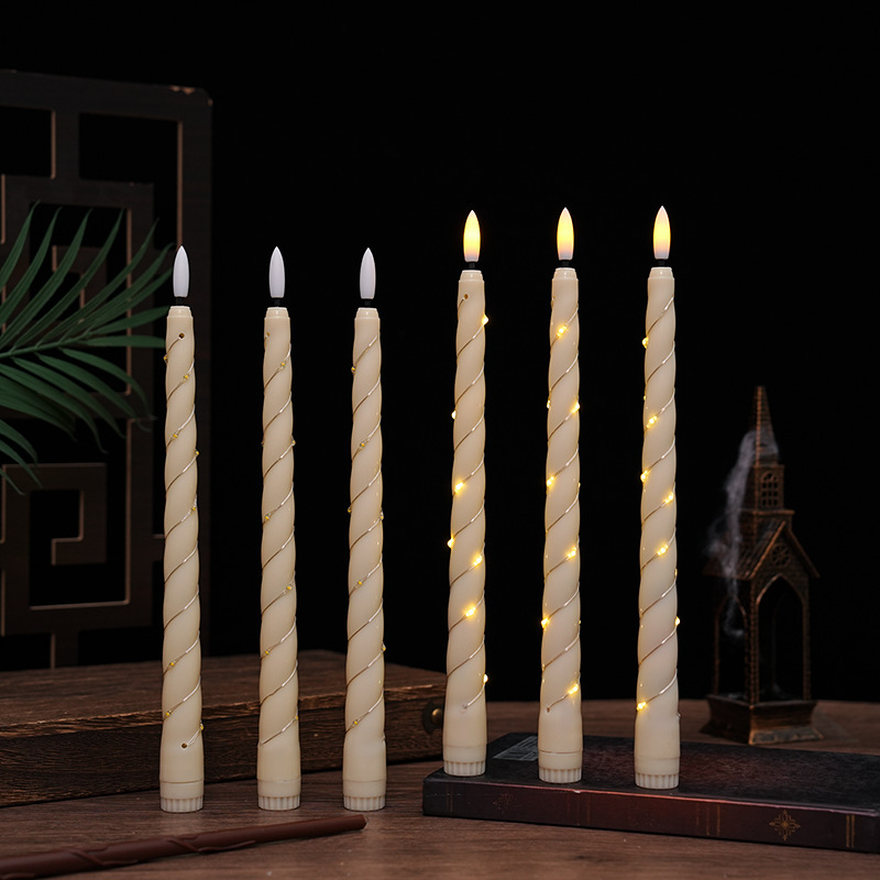 6 Pack LED Flameless Spiral Taper Candles with Fairy Lights and Remote Control
