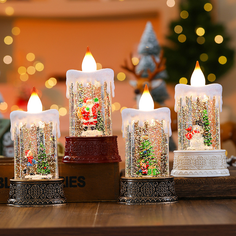 Christmas LED Candle Lamp with Snowflake Crystal Glow