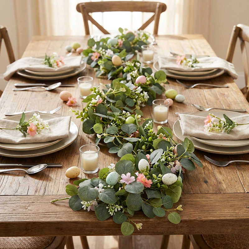 5.6FT Artificial Spring Eucalyptus Vine Easter Egg Garland with LED Lights