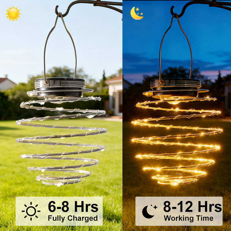Solar Spiral Iron Hanging Lantern Outdoor LED Light