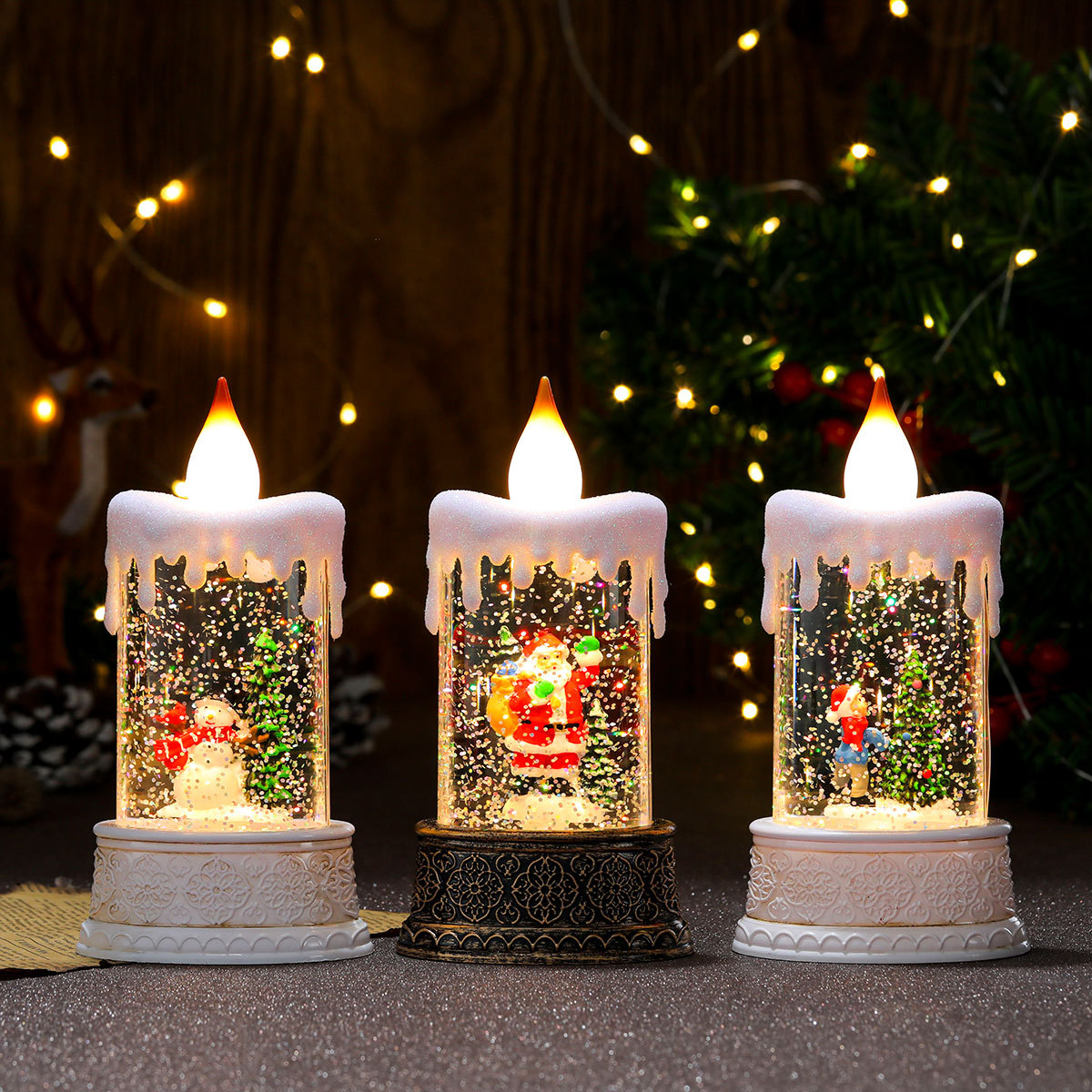 Christmas LED Candle Lamp with Snowflake Crystal Glow
