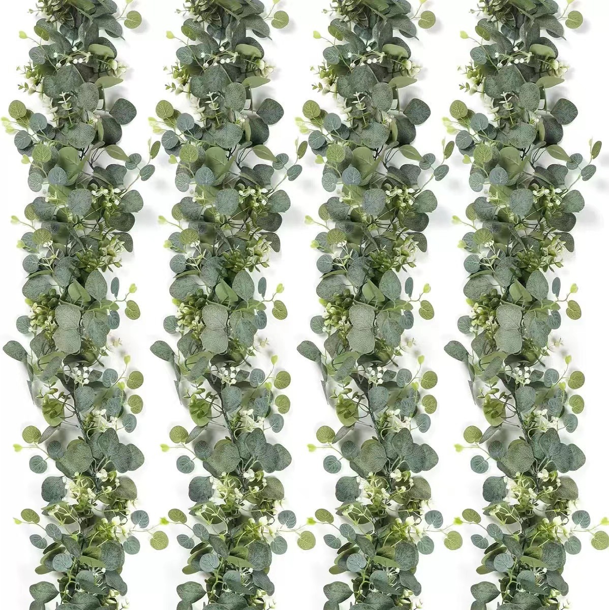 4Pack 6FT Artificial Eucalyptus Garland with White Flowers