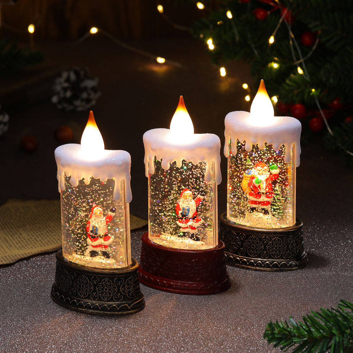Christmas LED Candle Lamp with Snowflake Crystal Glow