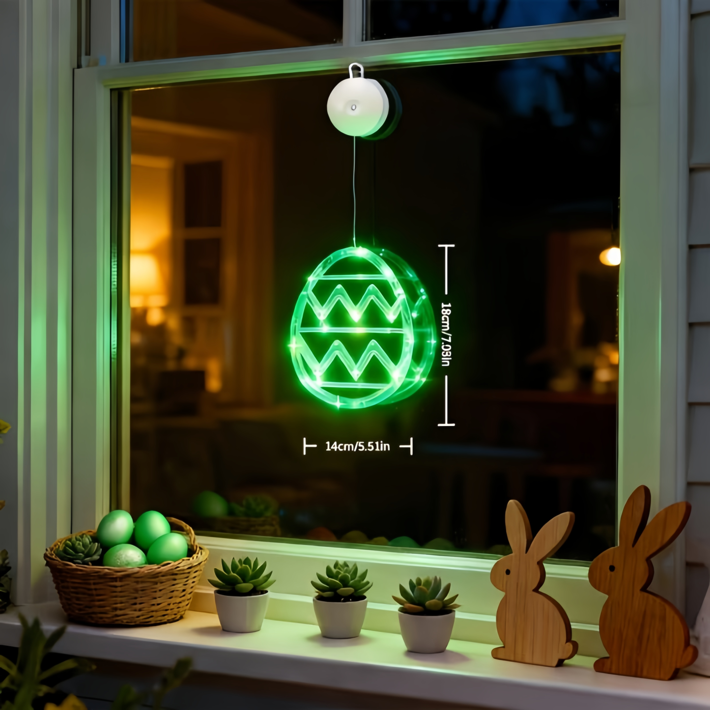 Bunny and Egg LED Window Hanging Lights with Suction Cups