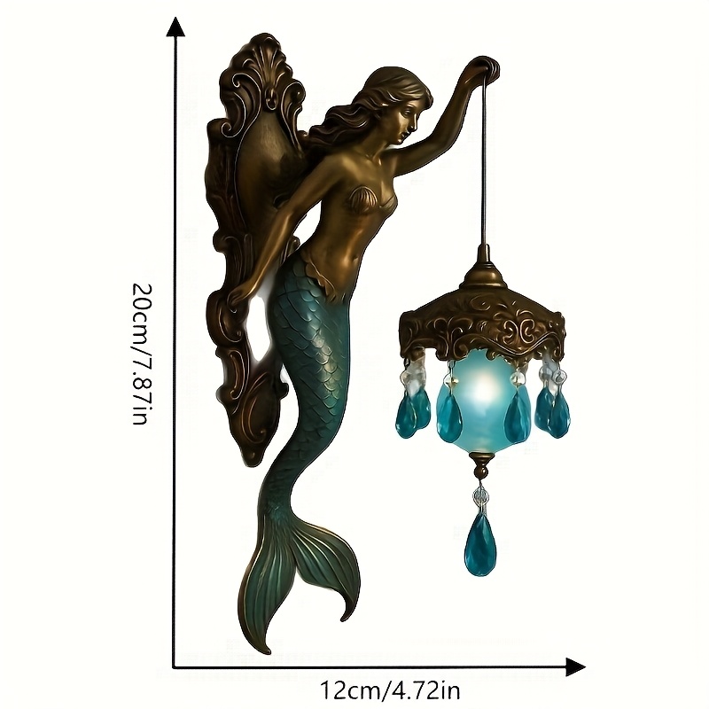 Vintage Bronze Mermaid Wall Lamp with Crystal Droplets