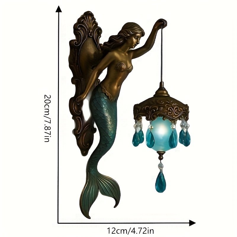 Vintage Bronze Mermaid Wall Lamp with Crystal Droplets