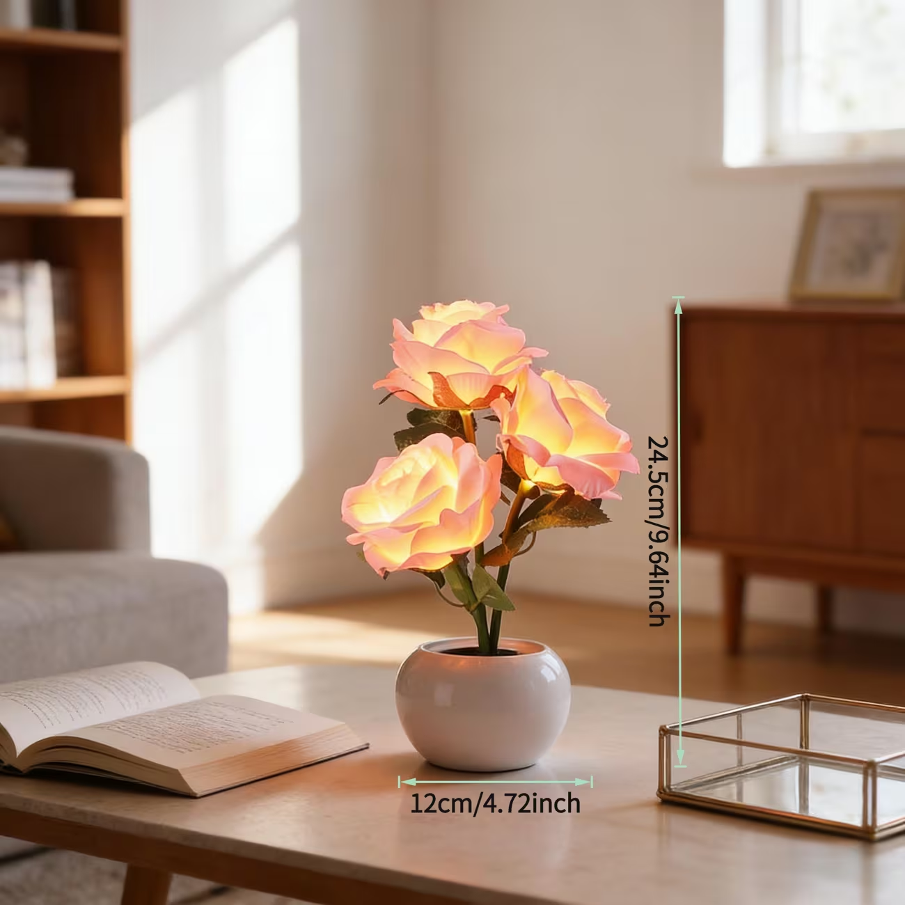 LED Pink Rose Flower Tabletop Night Light