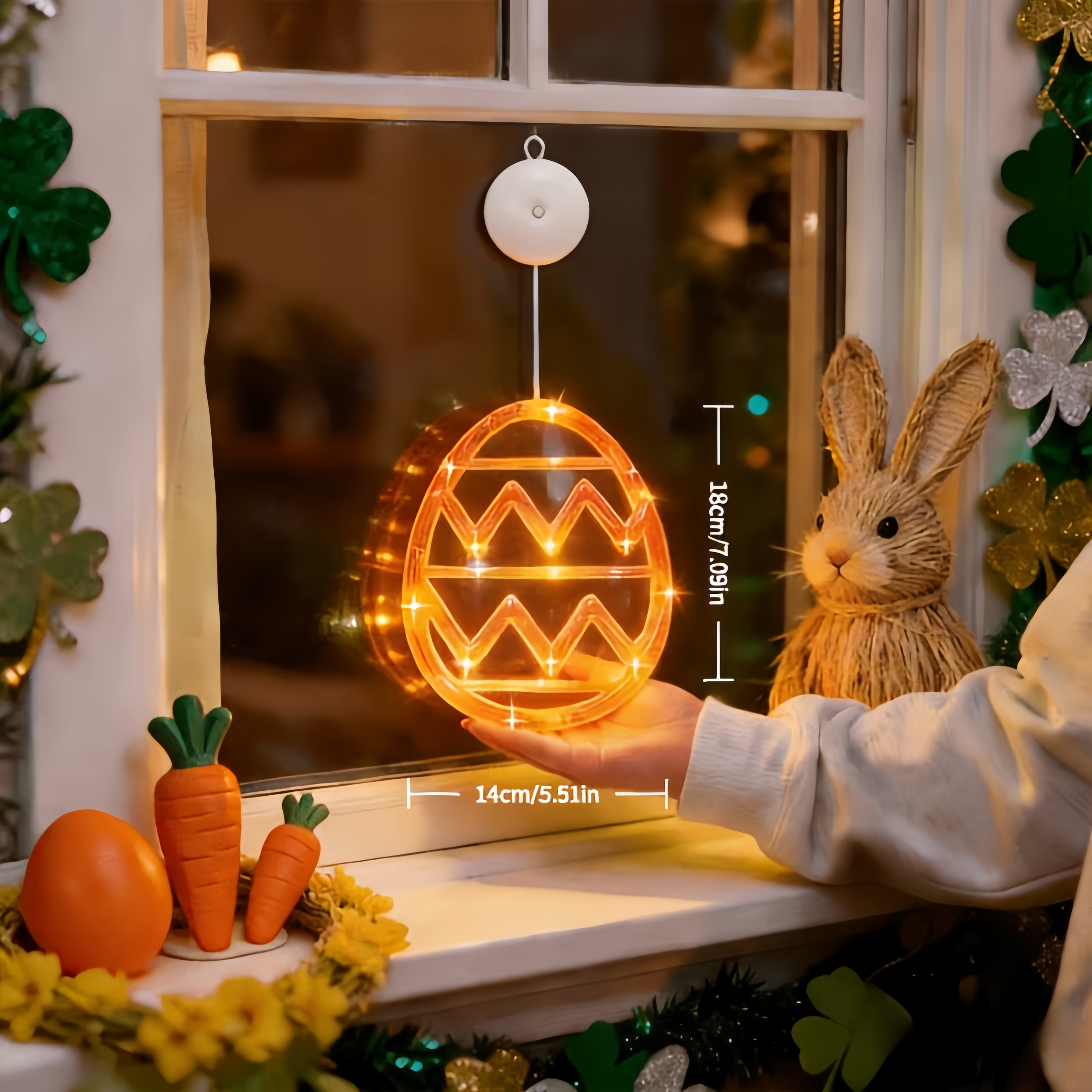 Bunny and Egg LED Window Hanging Lights with Suction Cups