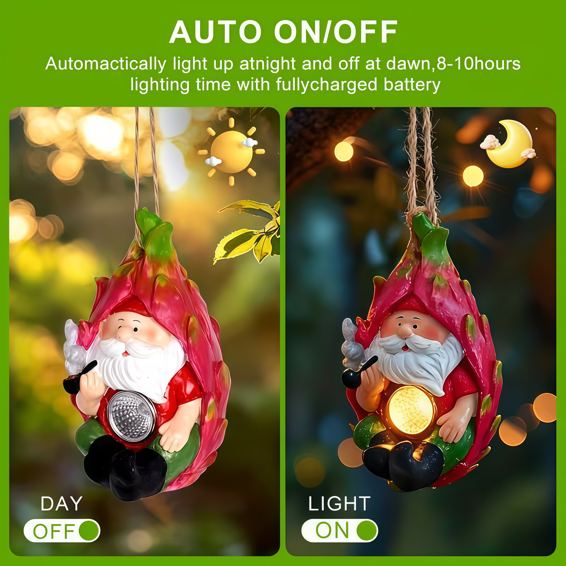 Cute Little Girl & Gnome Figurine Solar Hanging Resin Pendant Garden Lights