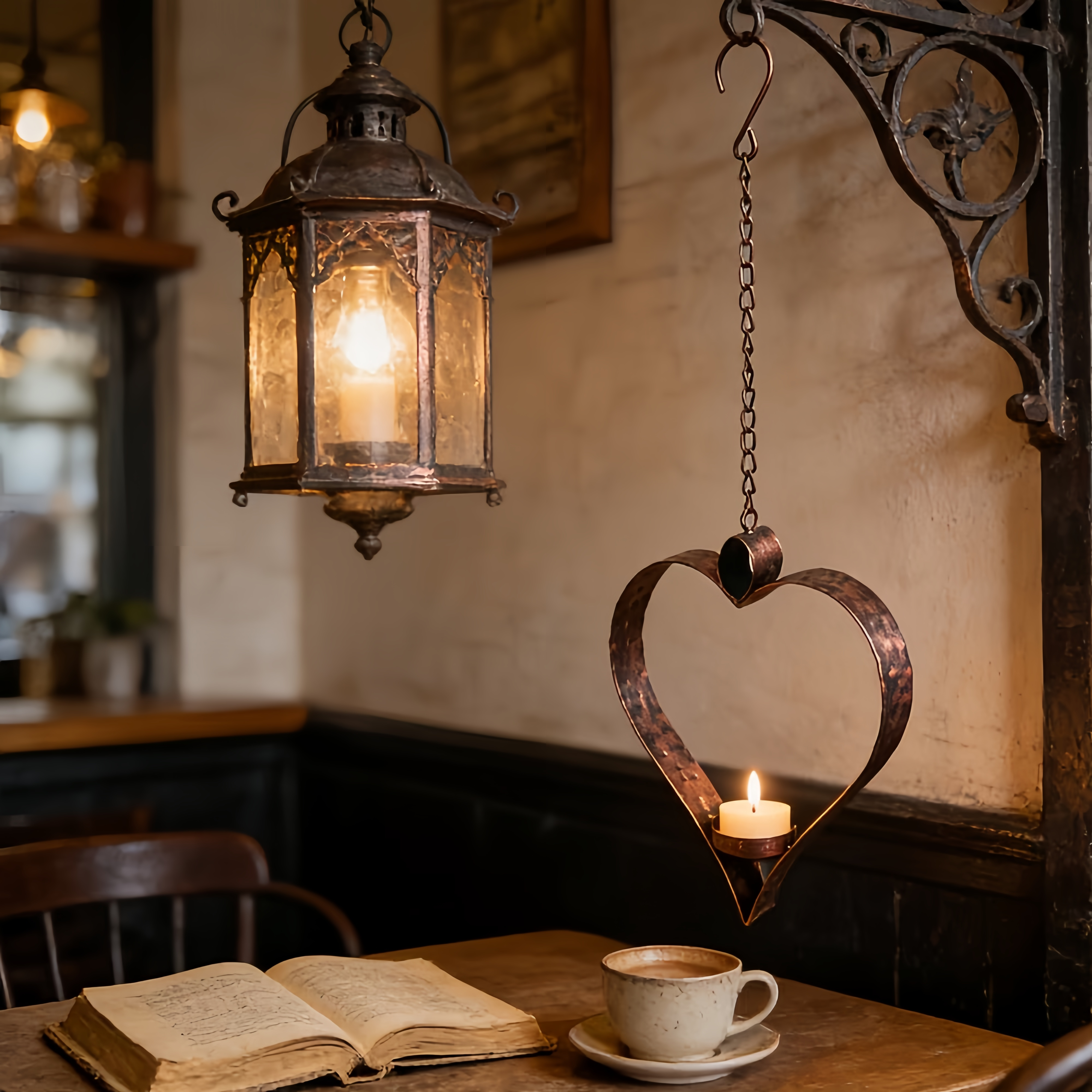 Rustic Hanging Heart Candle Holder with Chain