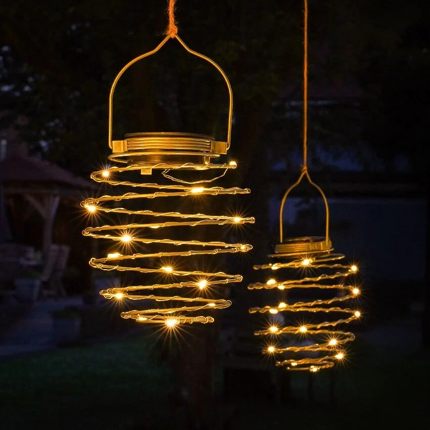 Solar Spiral Iron Hanging Lantern Outdoor LED Light
