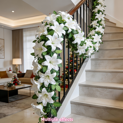 Full Bloom Artificial White Lily Garland with Lush Greenery