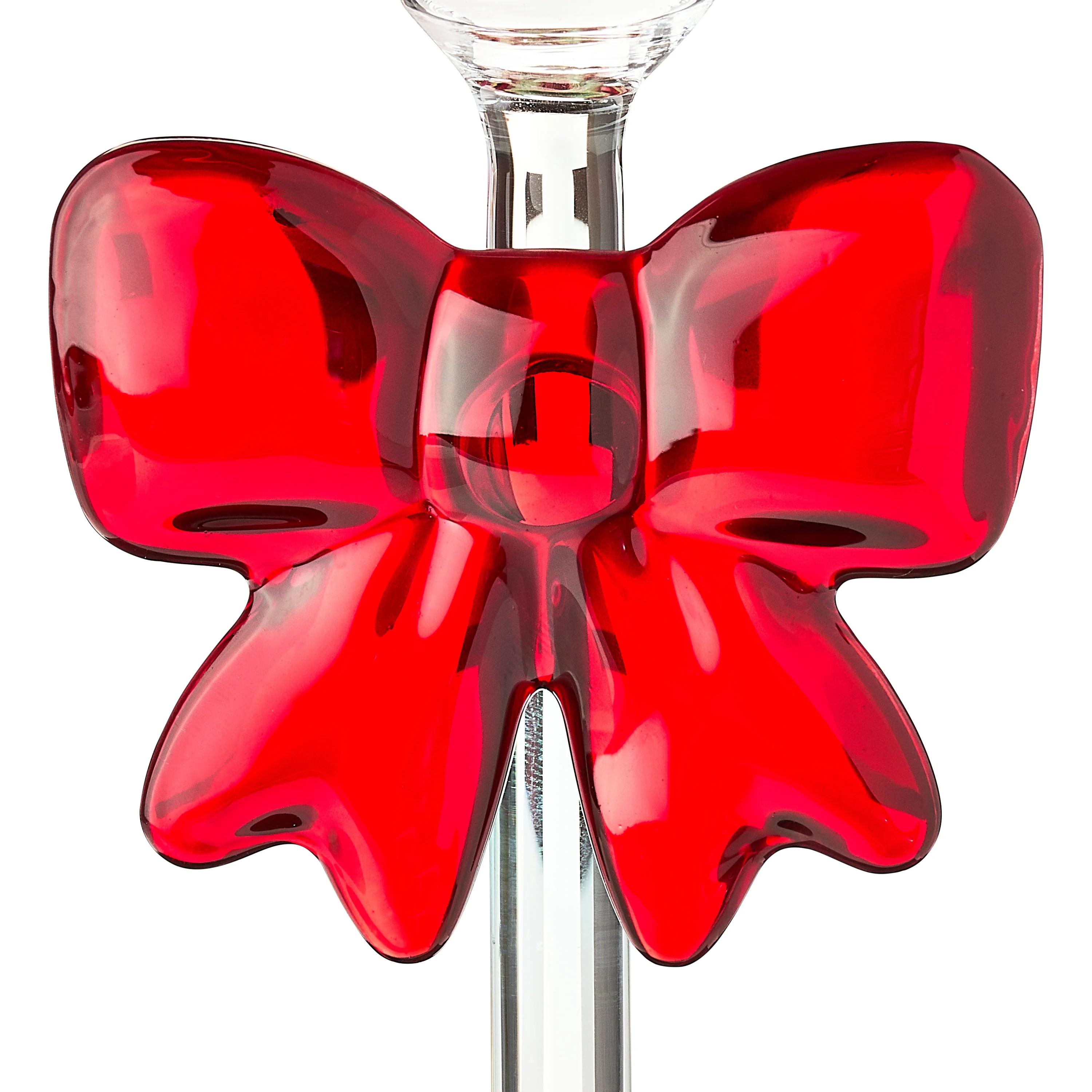 Clear Glass Christmas Taper Candle Holder with Bow