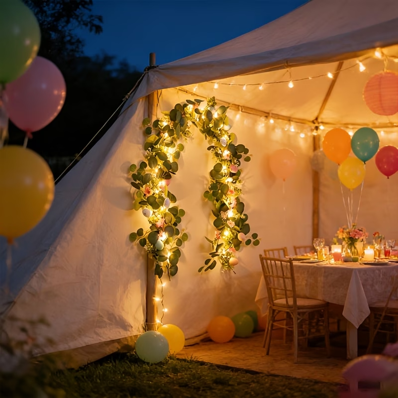 5.6FT Artificial Spring Eucalyptus Vine Easter Egg Garland with LED Lights