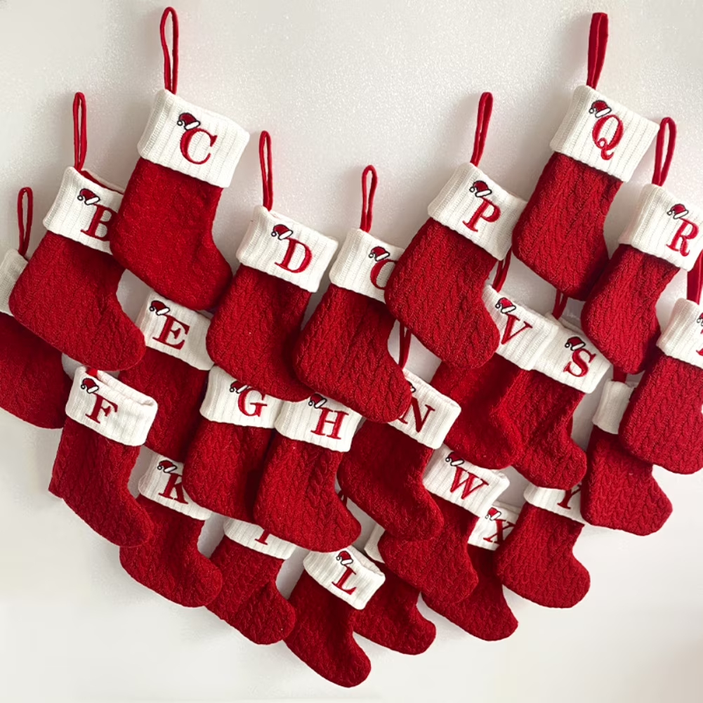 Knitted Christmas Stockings with Initial Embroidery