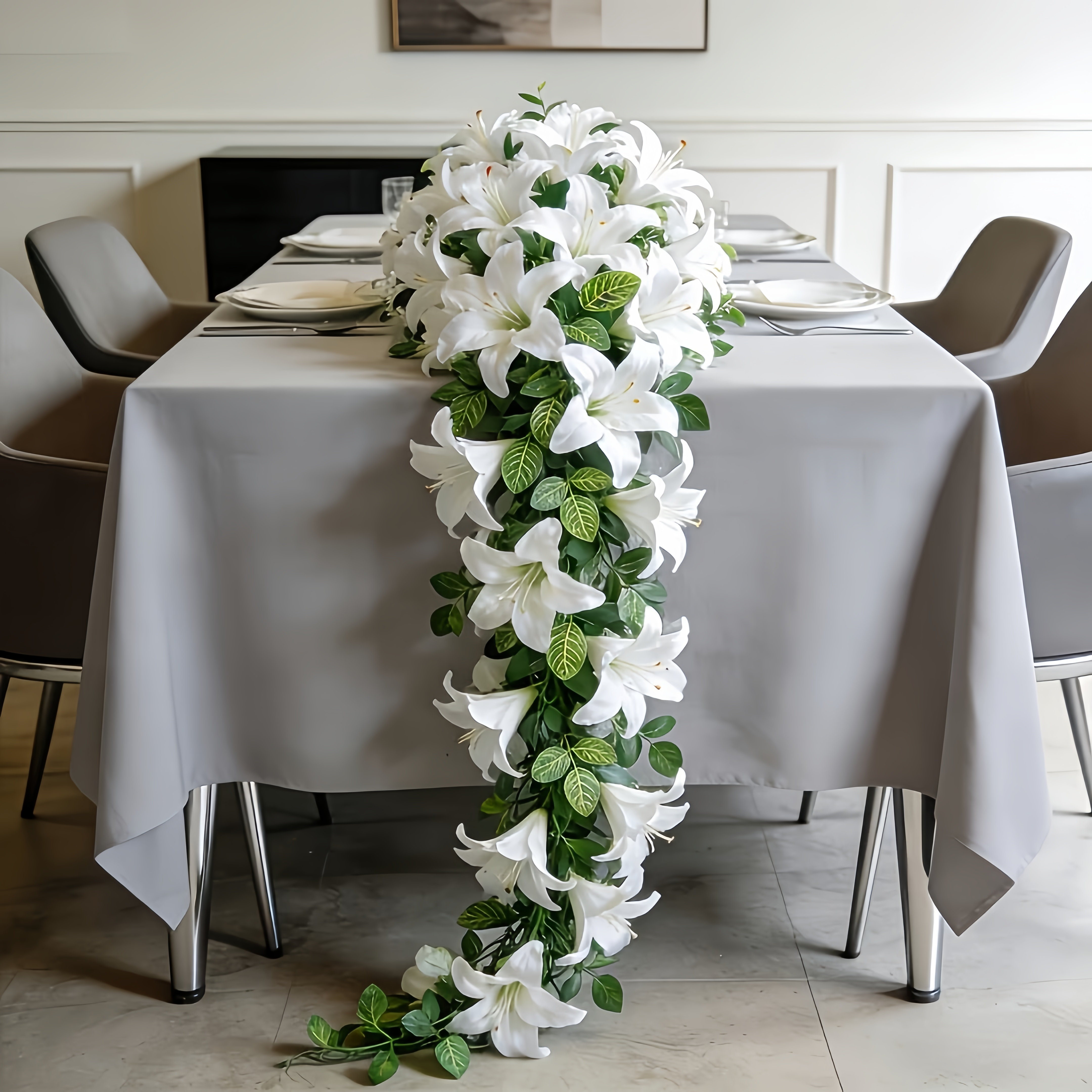 Full Bloom Artificial White Lily Garland with Lush Greenery