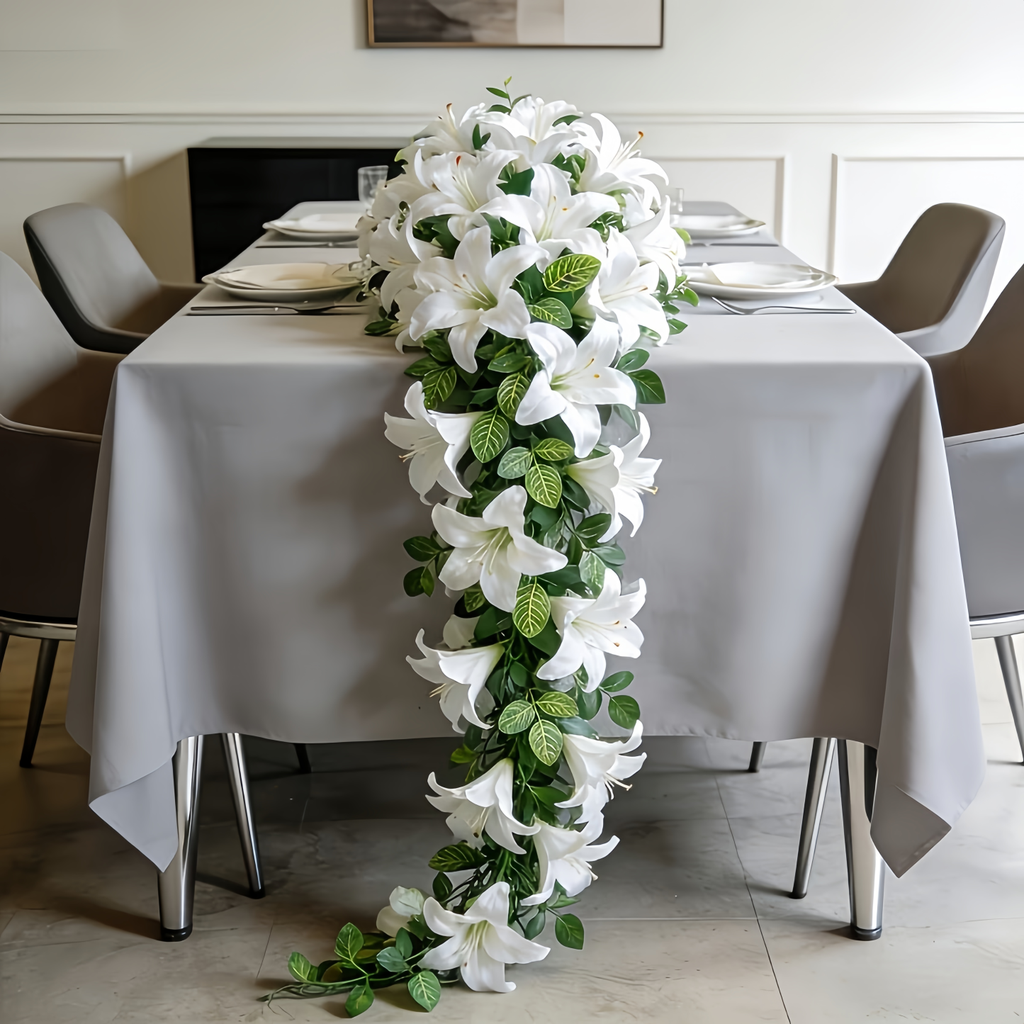 Full Bloom Artificial White Lily Garland with Lush Greenery