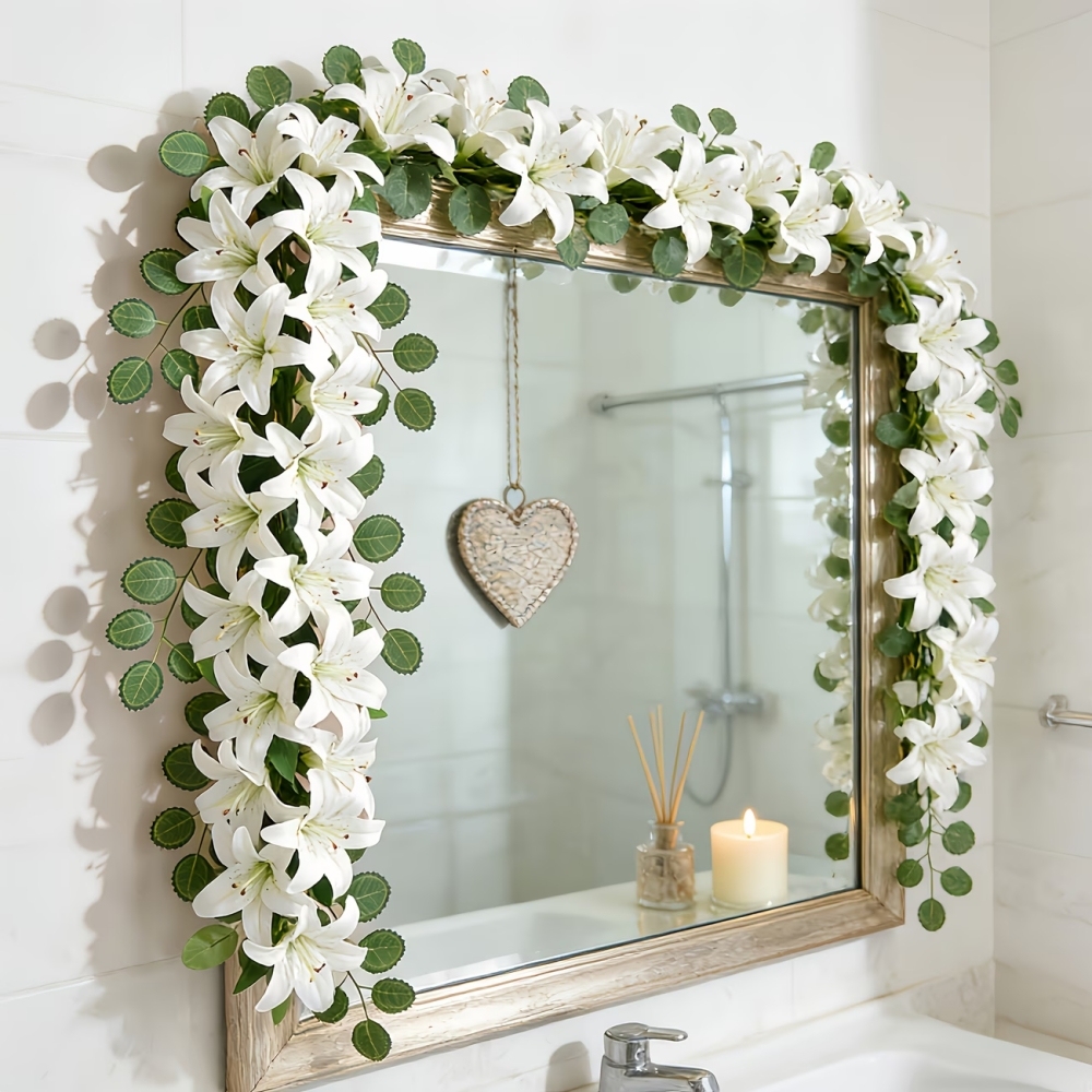 Full Bloom Artificial White Lily Garland with Lush Greenery