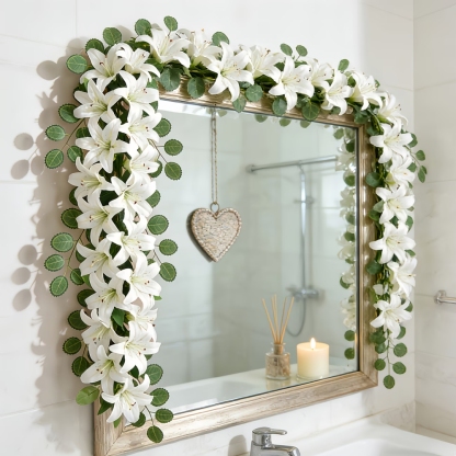 Full Bloom Artificial White Lily Garland with Lush Greenery