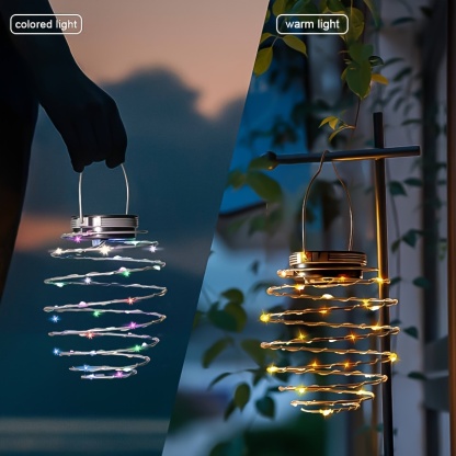 Solar Spiral Iron Hanging Lantern Outdoor LED Light