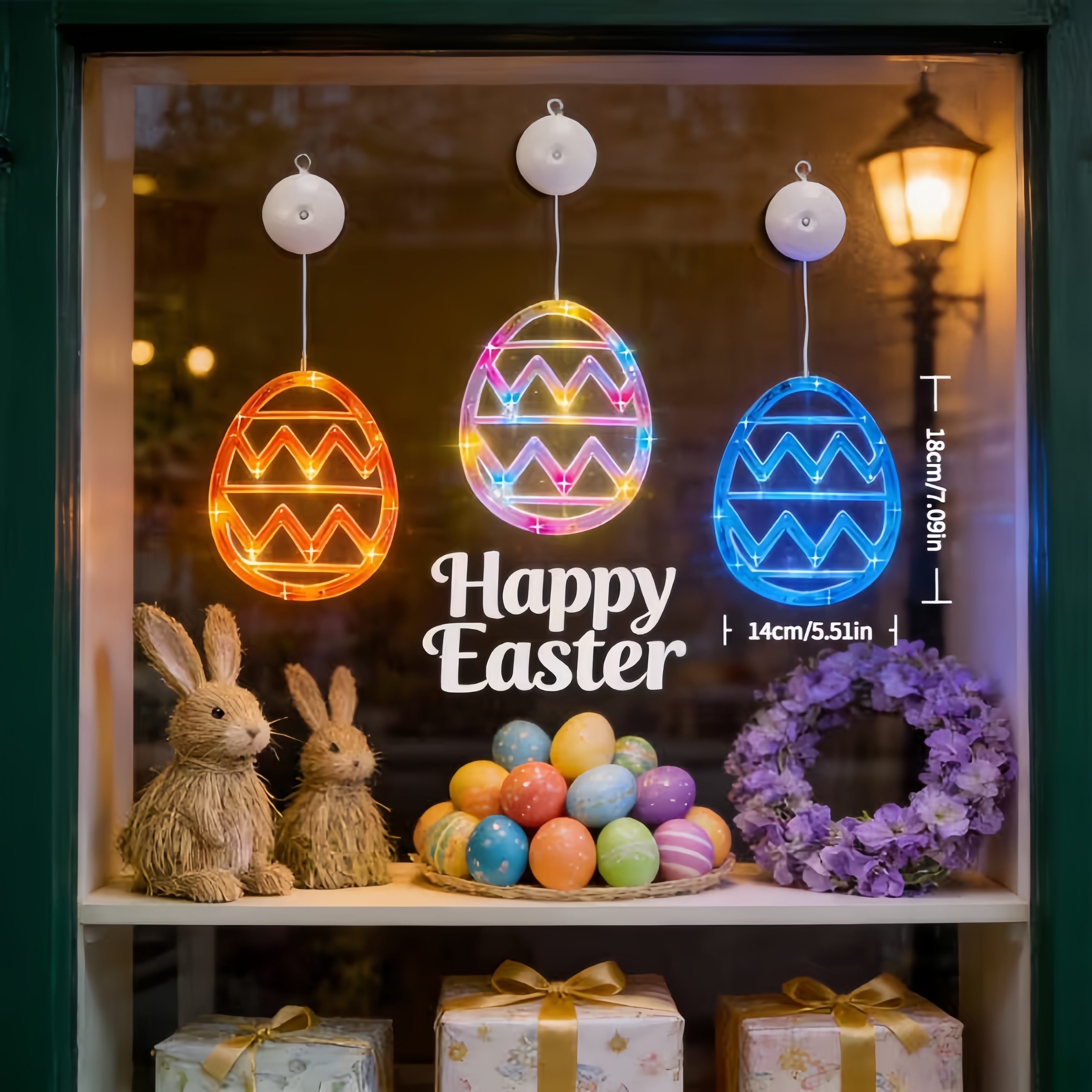 Bunny and Egg LED Window Hanging Lights with Suction Cups