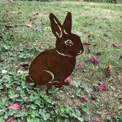 Metal Rabbit Garden Stake Rustic Bunny Lawn Yard Decor