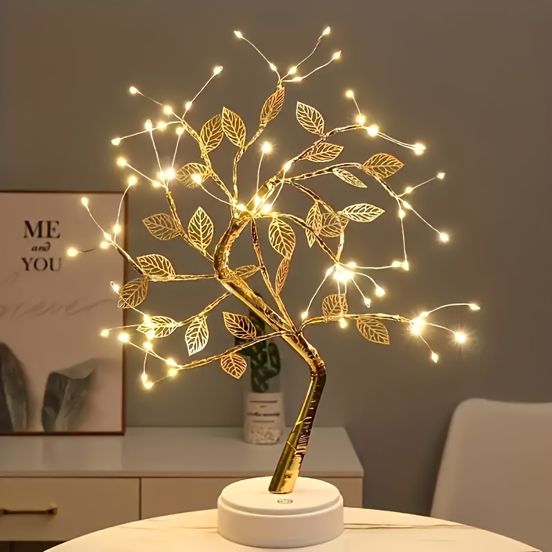 Golden Leaf Tree Lamp with Warm LED Lights