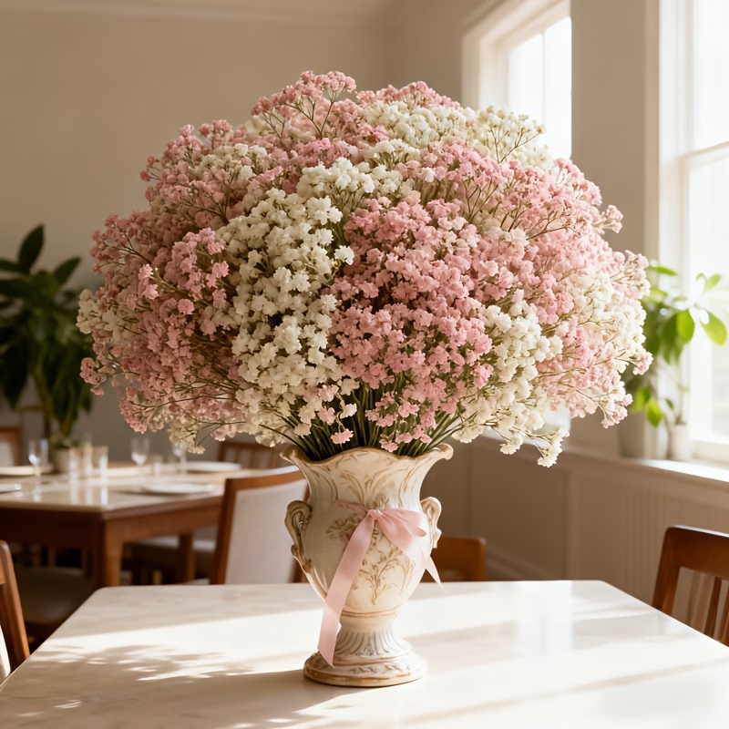 Pink & White Baby’s Breath Bouquet, Table Centerpieces & Home Decor