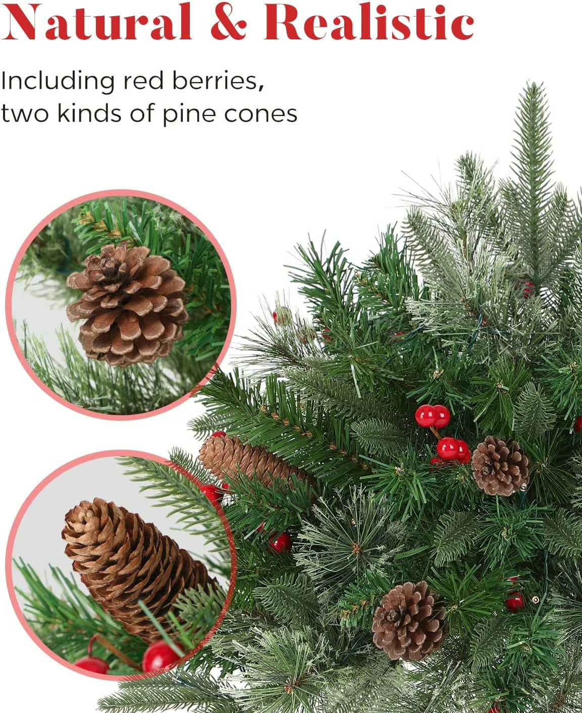 Pre-lit Artificial Xmas Tree with Cones & Red Berries
