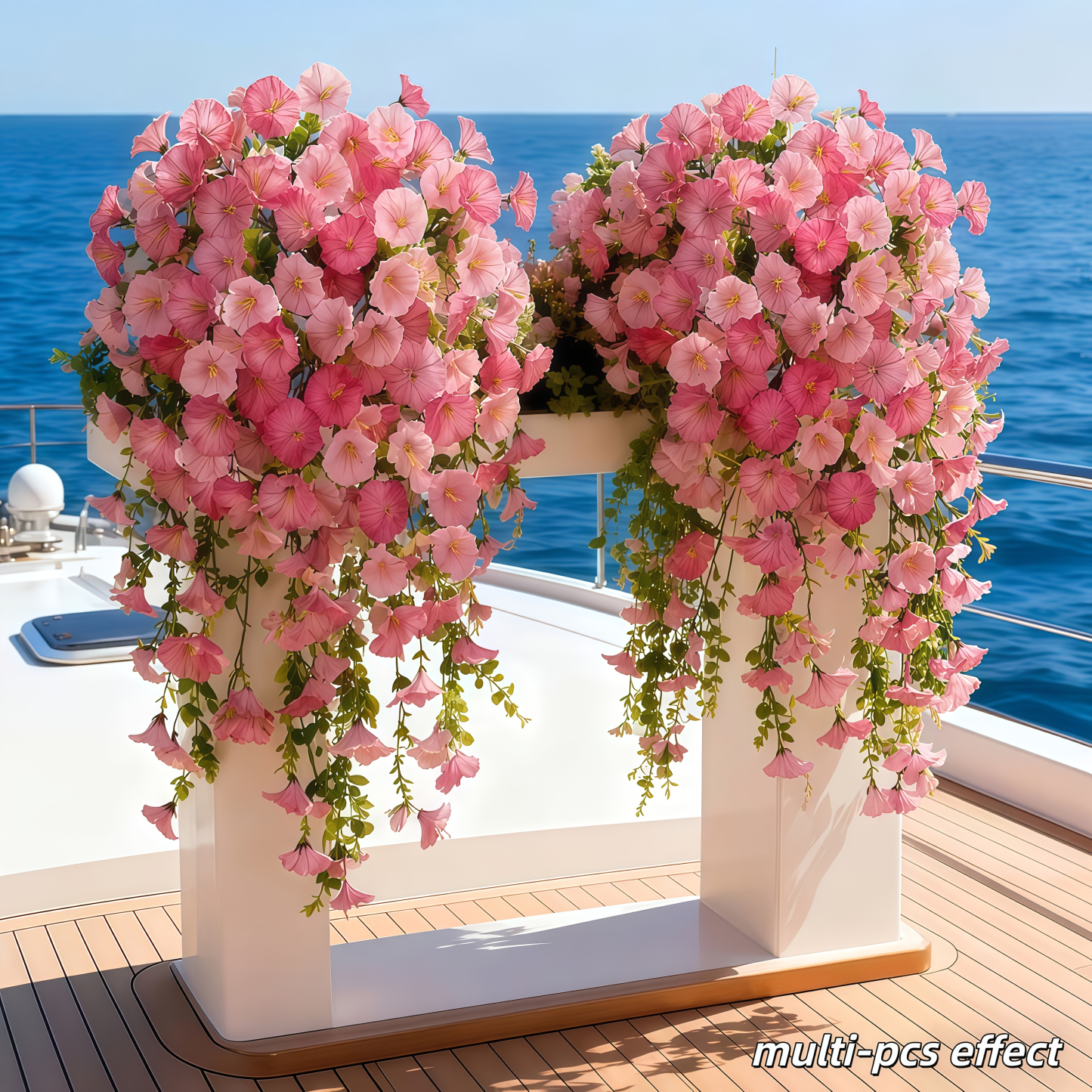 Artificial Hanging Morning Glory Flowers with Greenery, UV Resistant